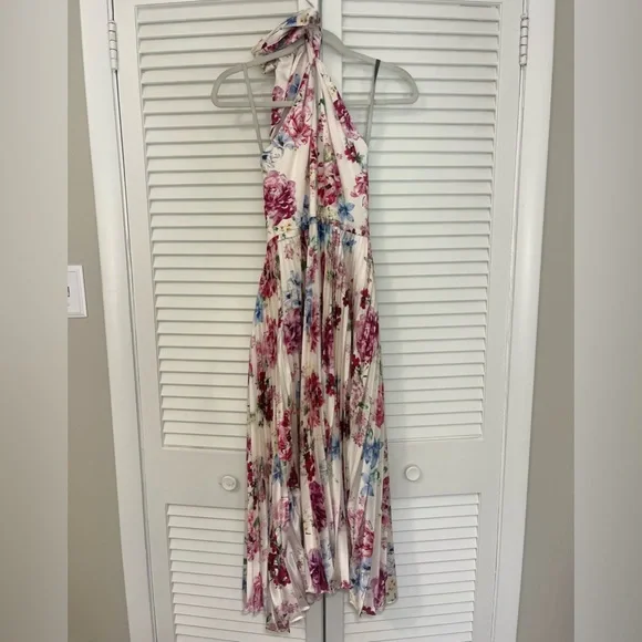 ML Monique Lhuillier Floral Hammered Satin Midi Dress - Picture 7 of 9